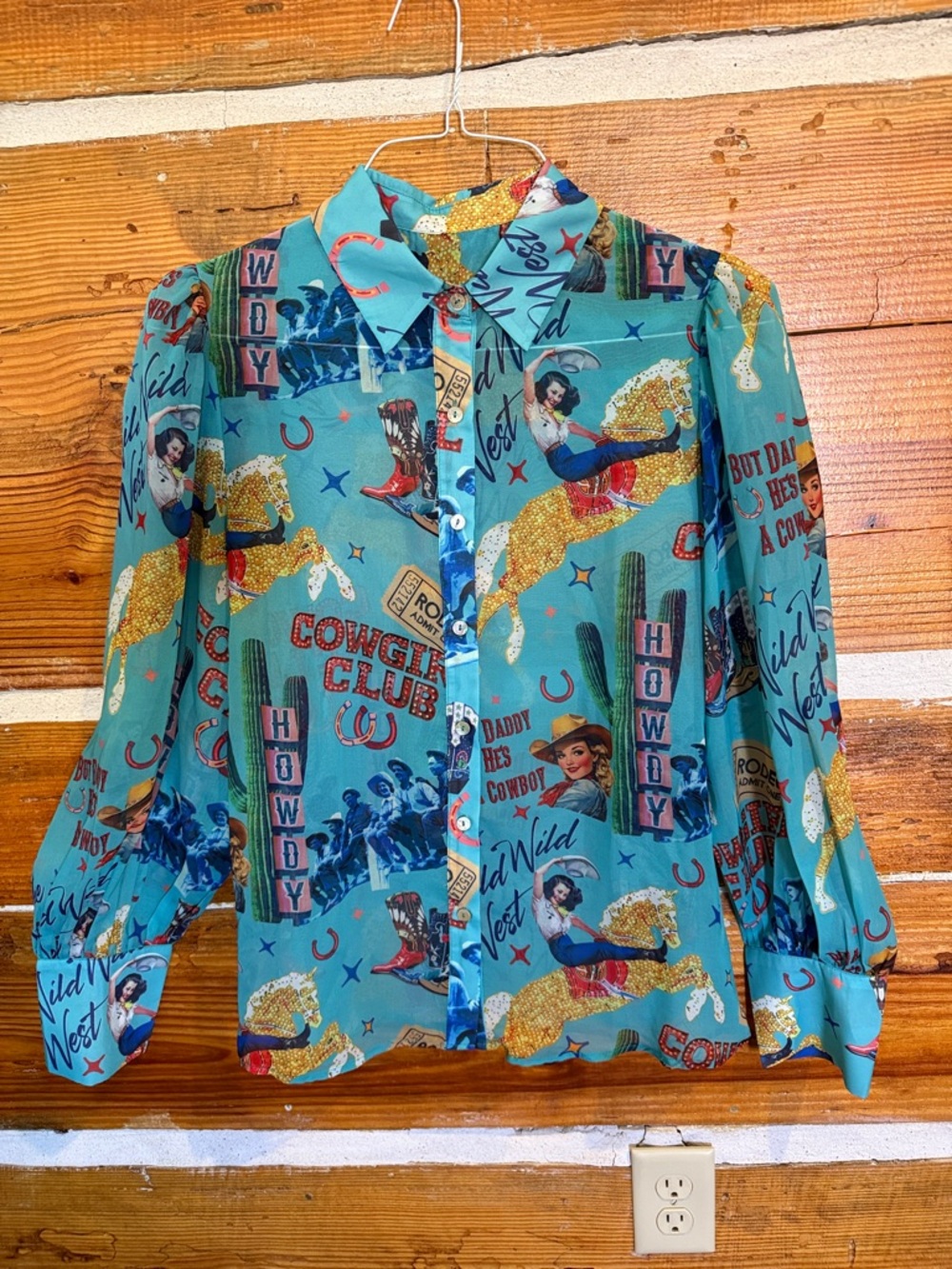 Teal Western Graphic Button-Down Shirt